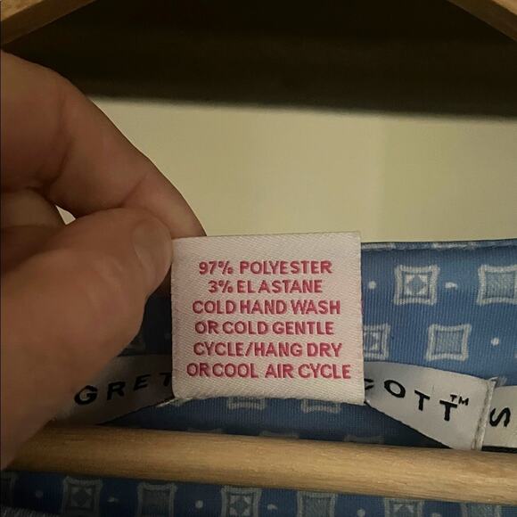 Gretchen Scott Designs Jersey Border Blue Kanga Long Sleeve Dress Sz S - Picture 6 of 6